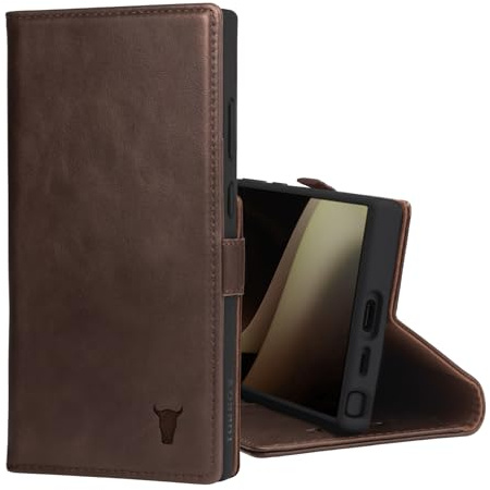 TORRO Hülle kompatibel mit Samsung Galaxy S24 Ultra 5G – Premium Leder Hülle mit Standfunktion und Kartenfächern (Dunkelbraun)