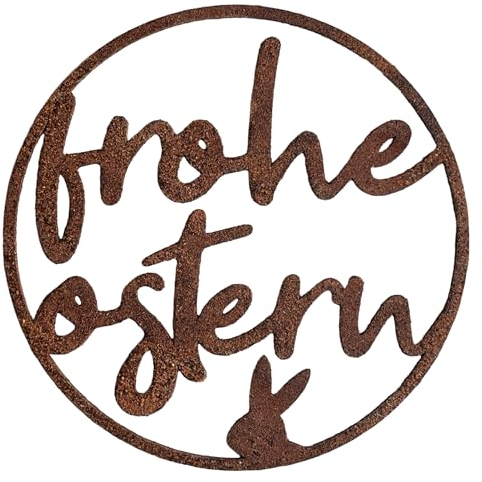 Deko Kind – Frohe Ostern Kugel - 11x11cm - Wetterbeständig - Edelrost - Rost Gartenstecker - Metall - Gartenfigur - Rost Deko - Osterdeko - Osterzeit - Osterfest