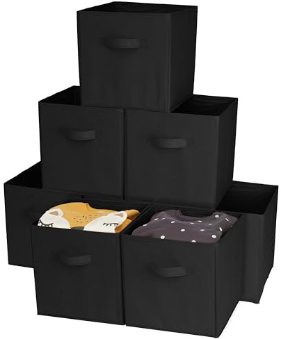 Matana 8 Scatole Pieghevoli, contenitori in tela per vestiti da bambino, ceste contenitore per casa e guardaroba - Nero, 27,5cm x 27,5cm x 28cm