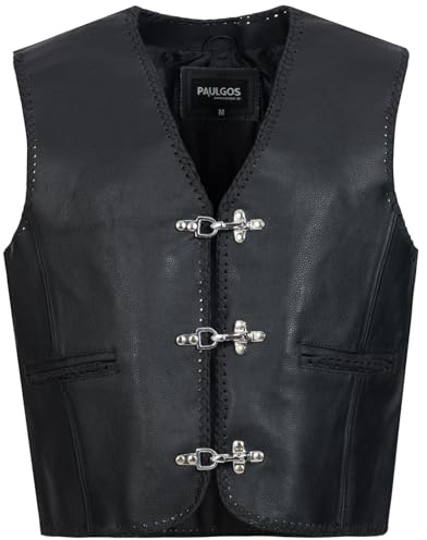 PAULGOS Lederweste Weste Kutte Leder Biker Rocker Motorrad Clubweste Bikerweste Motorradweste Schwarz BW1