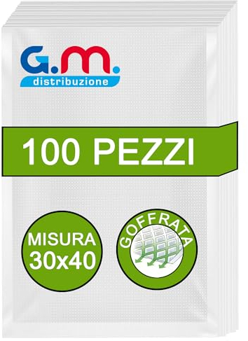 GM 100 Sacchetti Sottovuoto Alimenti Goffrati per Alimenti 30x40 - Adatti a Tutte le Macchine Sottovuoto - Buste Alimenti per Conservazione e Cottura - Sacchetti Trasparenti Senza BPA