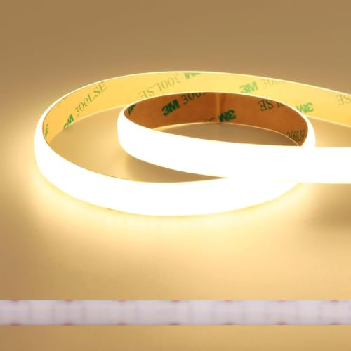 JOYLIT PRO+ 24V LED Streifen Diffus 2 Zeilen 5M 3000K 2100LM/M Wasserdicht | CE UL, CRI 92+, 560LEDs/m Warmweiß, 12 mm, punktlos, dimmbar, selbstklebend, für Küchenschrank, Bucht (nur Lichter)