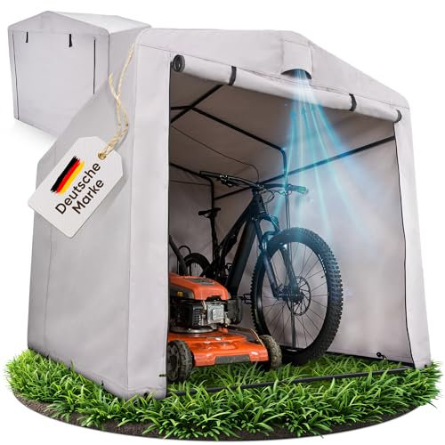 Silbergard Fahrradgarage mit extra Tiefe für E-Bikes | 160x220x165cm Gerätehaus | Wasserdichtes 600D Oxford Gewebe mit PU Beschichtung, Wetterfest & Reißfest | Ideal für, Gartengeräte, Roller
