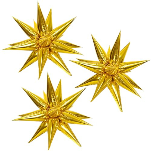 Explosion Stern Luftballons, 26 Zoll Sternen Folienballons, 3 Stück 70er 80er Jahre Disco Folienballons, Babyparty für Hochzeit, Geburtstagsdekoration (Gold)