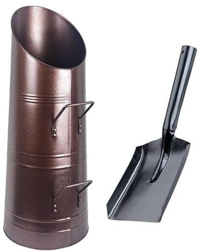 OptiProducts® Heavy Duty Anthracite 23 Coal Hod, Bucket Coal Scuttle Bronze for Fireplace Fire Side with Free Black Ash Shovel