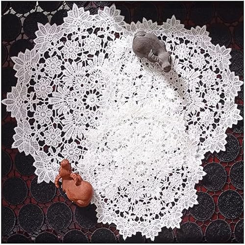 Codulu Manteles individuales de encaje para mesa, posavasos, tapete vintage redondo de flores bordadas de ganchillo para bricolaje, boda, vajilla, decoración de almohada, 30 cm, 1 unidad, color blanco