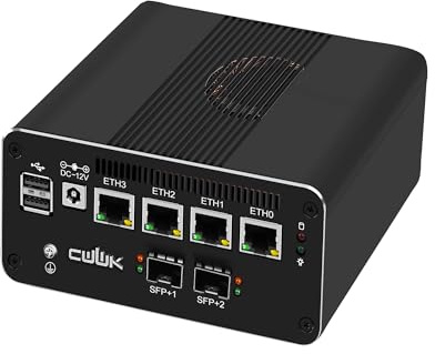 CWWK N100 Mini PC Firewall Appliance, 2 x 10GbE SFP+ Mini Computer mit 4 x i226-V 2,5GbE LAN, S3 OPNsense Micro PC Barebone ohne RAM/SSD/OS, 4K Triple Display, USB-C, TF, AES-NI
