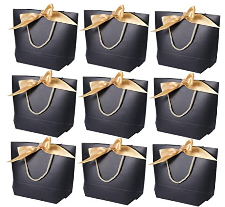 MUCKLILY 12stücke Teiliges Schwarze Geschenk-papiertüten Mit Schleifenmuster Stabile Papier-handtaschen Vielseitige Treat Bags Für Party Shower Und Kleine Geschenke Für Süßigkeiten Und