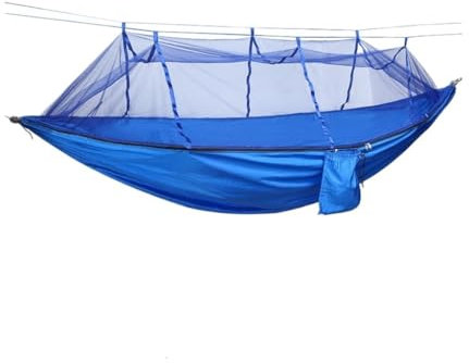 Hamaca de paracaídas al aire libre con mosquitera, hamaca de nailon antimosquitos, hamaca de camping para viaje individual o doble, hamacas colgantes para acampar (azul)