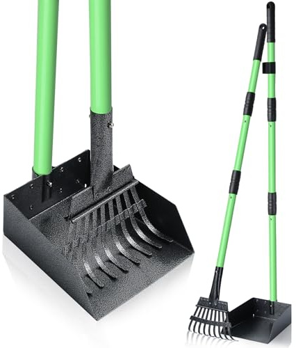 REAPALOT Dog Pooper Scooper, Heavy Duty Metal Tray and Rake Set, Stainless Steel Long Handle Dog Poop Scooper for Large Medium Small Dogs, Poop Scoop Use on Grass, Dirt or Gravel