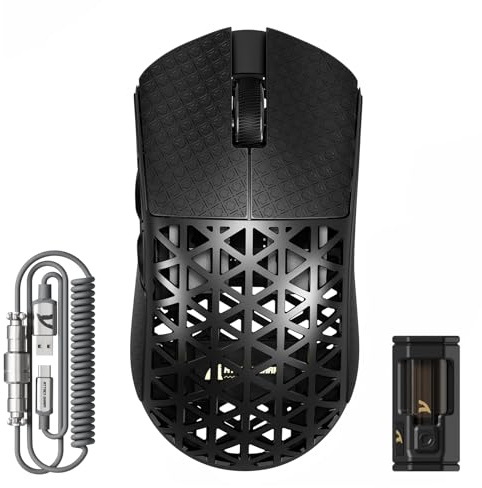 ATTACK SHARK R5 Ultra Carbonfaser Gaming-Maus, 39g Superlight, 8000Hz Kabellose Mouse, 42000 DPI, PAW3950MAX-Sensor, Nordic 52840 MCU, Bluetooth/2.4G/Kabelgebundene, mit Spiralkabel, PC/Mac, Schwarz