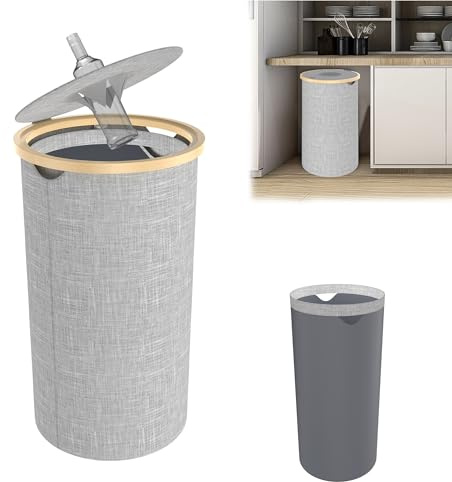 YRHome 100L Pfandflaschen Sammelbehälter mit Deckel & Loch Pfandflaschen Groß Aufbewahrung Leergut Flaschensammler Flaschentasche für Küche & Abstellraum Rund, Grau