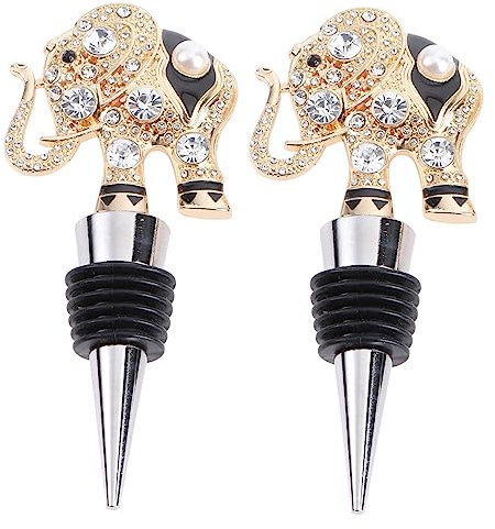 SOLUSTRE 2pcs Zinc Alloy Metal Elephant Design with Rhinestones, Creative Bottle Sealing Plug for Wine Lovers and Home Bar Use