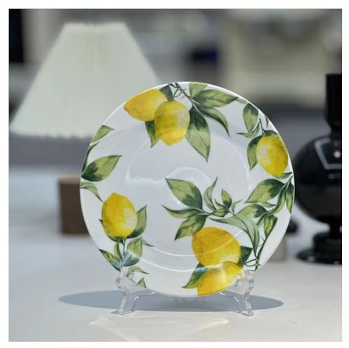 Fresh Lemon Series Hand-Painted Round Plate Ceramic Dinner Western Steak Tableware Household Fruit Bowl (8-inch Plate)