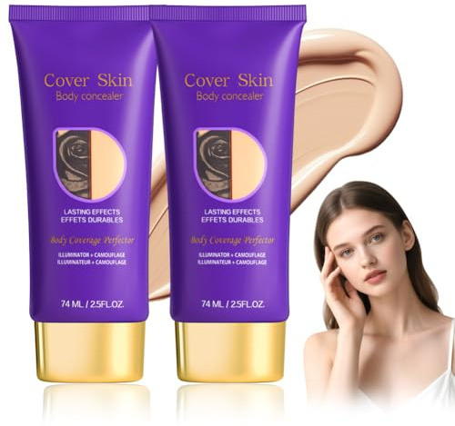 AOOWU 2PC Body Coverage Perfector, All-Over Complexion Perfector, Tattoo Abdeckung Wasserfest langanhaltender, Leicht aufzutragen, Toller Glanz, Bein&Körper Narbenflecken-Abdeckstift (Natürlich)