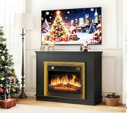 YITAHOME Elektrokamin, 23inch Realistischer 3D Flammeneffekt Erwärmungsfreistehender Elektrischer Kamin mit Timer und 24-Farb-LED-Lichtband und Fernbedienung