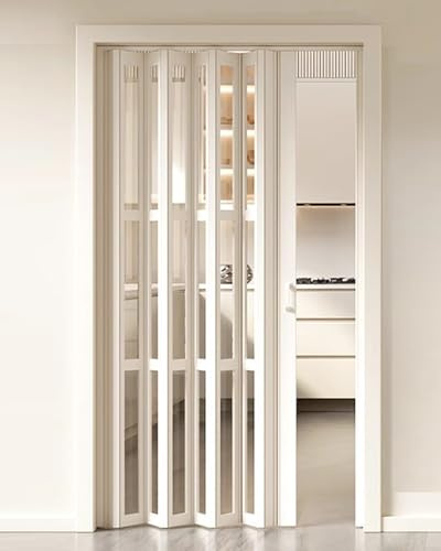Ziehharmonika-Tür mit Holzmaserung, mehrfach gefaltete Akkordeon-Falttür für Badezimmer und Schrank, Scheunen-Stil, einziehbarer Sichtschutz mit Griff (82 x 101 cm)