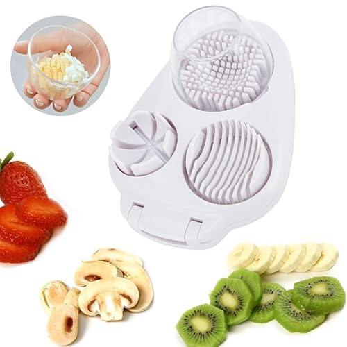 3 In 1 Egg Slicer for Hard Boiled Eggs,3 Slice Modes Egg Cutter,Stainless Steel Dicer for Strawberry Mushroom Grape Cherry, Multifunctional Food Cutter Slicer for Home Kitchen Chopper Gadgets (White)
