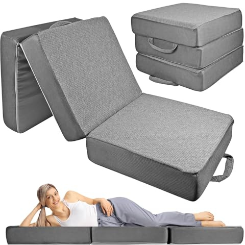 Klappmatratze Faltmatratze 190 x 63 x 15 cm | 3-teilige Gästematratze & Campingmatratze | Extra dick (15 cm) | Mit waschbarem Bezug | Für Erwachsene, Reisen, Gäste, Kinder