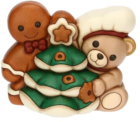 THUN - Coppia Teddy e omino di pan di zenzero Pepi in ceramica - Thunland -17,4x12,3x13,5 cm