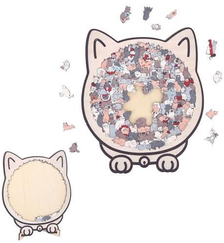 Penitue 135-Piece Cat Shaped Wooden Jigsaw Puzzle, Adorable Irregular Animal Shape Jigsaw Puzzles Cat Shaped Home Decor Creative Gift Ideal for Adults Women Men (Morandi Color)
