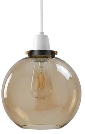 Amber Glass Globe Lamp Shade, Modern Vintage Pendant Light Shade, Industrial Ceiling Light Cover, Easy Fit E27 Fitting, Replacement Amber Glass Lampshade for Living Room, Bedroom, Kitchen