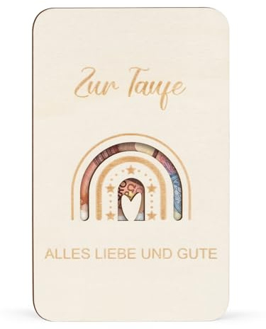 ARTREE Geldgeschenk Taufe aus Holz – Taufegeschenk mit Regenbogen | Geld & Gutschein liebevoll verschenken, Holzkarte zur Taufe, Geburt & Segnung