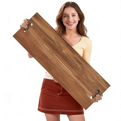 MAONAME Extra Large Acacia Wood Serving Board, 36 x 12 inches Wooden Decorative Ottoman Tray, Rectangular Charcuterie Platter for Meat, Cheese Board, Extra Long