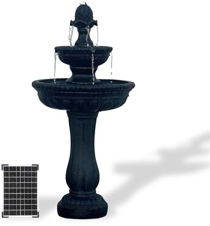 XBrand 39 2-Tier Outdoor Freestanding Solar Water Fountain - Classic Design, Black Resin Bird Bath with Pump - Ideal for Yard, Lawn and Garden, Porch Décor