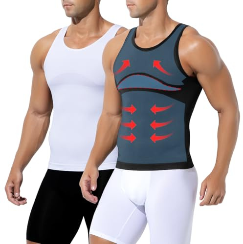 Arjen Kroos Lot de 2 Debardeur Compression Homme, Gaine Ventre Plat Homme | Debardeur Homme Sculptant, Indice de Compression (15-20 mmHg), T shirt Compression Homme