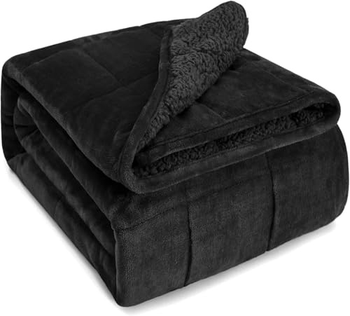 Sivio Gewichtsdecke 9kg Schwarz 150x200cm | Sherpa wendbar mit weichem Flanell, extra warm & kuschelig, doppelseitig, maschinenwaschbar