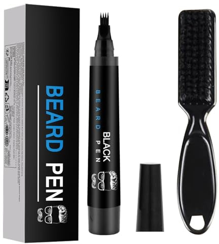 Beard Pencil Filler with Multi-Prong Forked Tip & Brush for Natural Beard Filling, Waterproof Pen for Men, Defines, Hairline & Eyebrows, Travel Grooming Kit, Black (black)