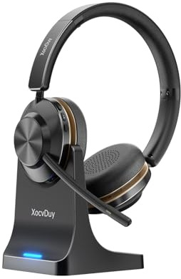 XocvDuy Bluetooth Headset, Wireless Headset with Mic for Work, Bluetooth 5.3, Wireless Headsets with AI Noise Cancelling Microphone (Clear Calls & Mic Mute), for Computer/PC(Without USB Dongle)