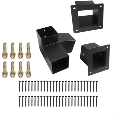Slanted Roof Pergola Bracket Set for 4x4 Posts, Steel Wall Mount Hardware with 3-Way & Unidirectional Options, Black Outdoor Gazebo Support Kit(Left 15° set)