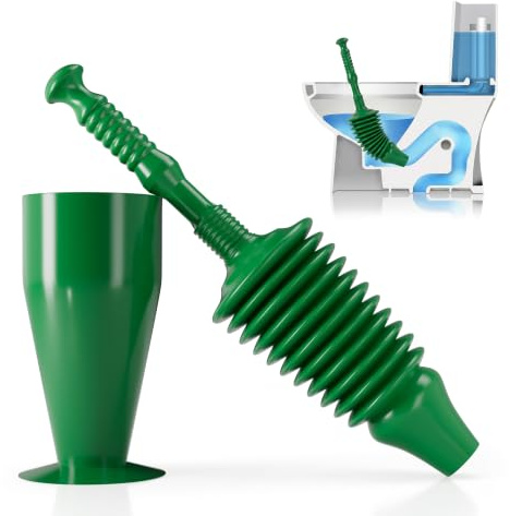 Heavy Duty Toilet Plunger with holder, Plunger Toilet Unblocker Heavy Duty, Flexible Plumbing Suction Tool for Unblocking Toilets of All Types, Clog Remover Tool Kitchens, Sinks, Baths, Green