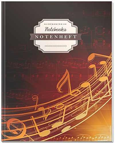 DÉKOKIND Notenheft | DIN A4, 64 Seiten, 12 Notensysteme pro Seite, Inhaltsverzeichnis, Vintage Softcover | Dickes Notenbuch | Motiv: Geschwungen