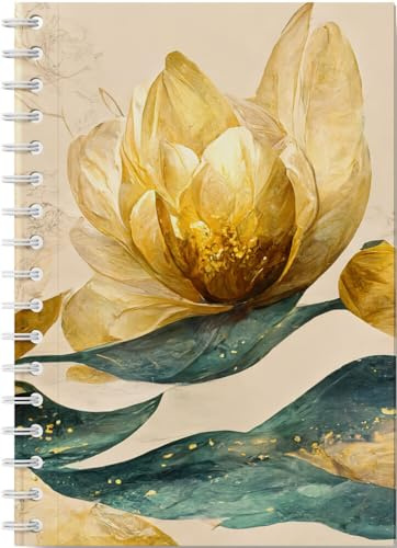 Eleganz der Natur - Premium Spiral-Notizbuch A5 Soft-Touch liniert, verzaubert durch goldenen Blütencharme: Spiralbindung Notizbuch im eleganten ... Gold-Design mit samtigem Soft-Touch-Einband