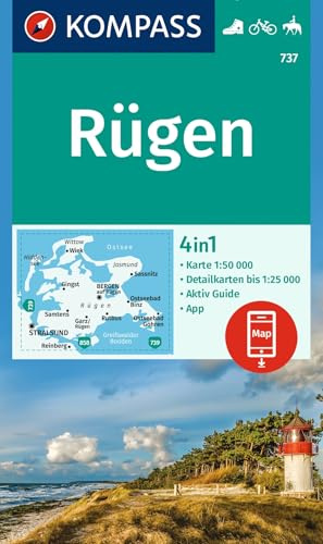 KOMPASS Wanderkarte 737 Rügen 1:50.000: 4in1 Wanderkarte, mit Aktiv Guide und 1:25000 Karten, inklusive Kartenbereich zur offline Verwendung in der KOMPASS-App. Fahrradfahren. Reiten.