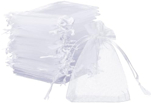 Naler 120 x Organza Säckchen Weiß Organzabeutel Schmucksäckchen Geschenktüten - 7 x 9 cm