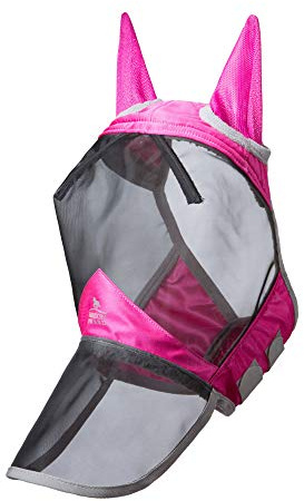 Harrison Howard CareMaster Pro Luminous Horse Fly Mask Large Eye Space Long Nose with Ears UV Protection for Horse Rosa Pony (S)