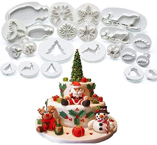 22 Pcs Christmas Cookie Cutters Christmas Biscuit Cutters Plunger Christmas Tree Reindeer Snowflake Snowman Fondant Moulds Xmas Cupcake Cake Decorations Mould Embossing Cutting Biscuit Mold Sugarcraft