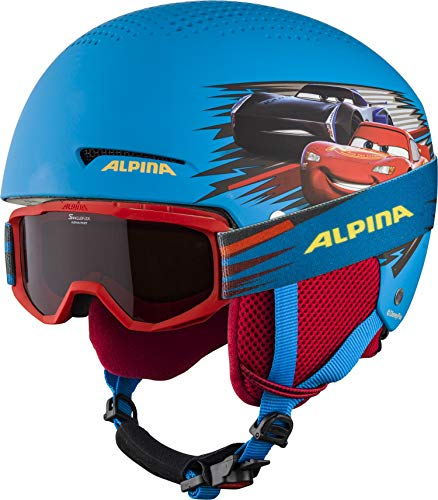 Alpina ZUPO Disney Set - Hochwertiges, Sicheres & Exklusives Disney Set aus Skibrille & Skihelm Für Kinder, Cars, 51-55 cm