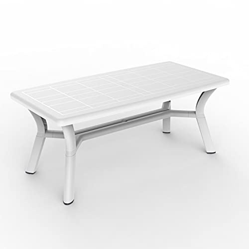 RESOL Orquidea Mesa Jardín Exterior 180x90 hasta 6 Personas con Agujero de Sombrilla y Protección UV para Comedor Exterior en Patio, Terraza o Porche | Fácil Mantenimiento - Color Blanco