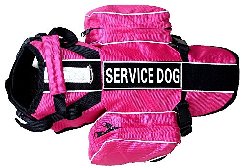 Haoyueer Service-Hunderucksack, abnehmbare Satteltaschen mit Etiketten-Patches (L passend für einen Umfang von 66–78,7 cm, Hot Pink)