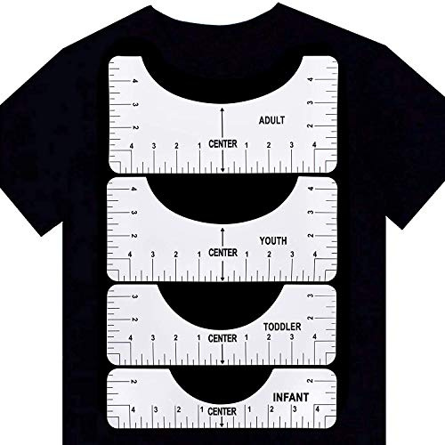 T-Shirt-Linealführung, T-Shirt-Ausrichtungswerkzeuge mit Kleidergrößentabelle, 4 Lineale enthalten, T-Shirt-Zentrierung Vinyl-Führung für HTV-Wärmepressübertragung und Sublimationsdesigns auf Hemden
