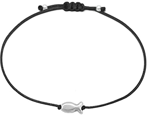 Selfmade Jewelry Armband Damen Silber Fisch Größenverstellbares Makramee-Armkettchen mit Fischchen Handmade Inkl. Geschenk-Verpackung