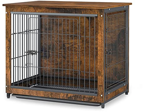 Meuble Cage Chien Intérieur Bois: Caisse pour Chiens Petite Taille Jusqu’à 20 kg - Maison avec Double Porte et Plateau Amovible 63x51x59cm