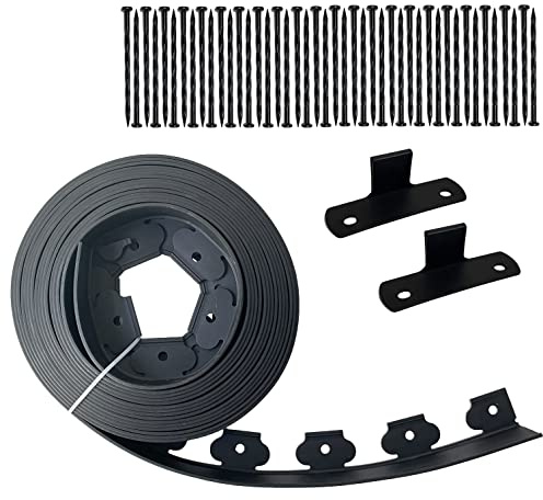 Kit de bordure de pelouse noire de 12,2 m avec 40 pointes, bordure de jardin en plastique pour aménagement paysager, jardins de fleurs, pelouse (noir, 12,2 m)