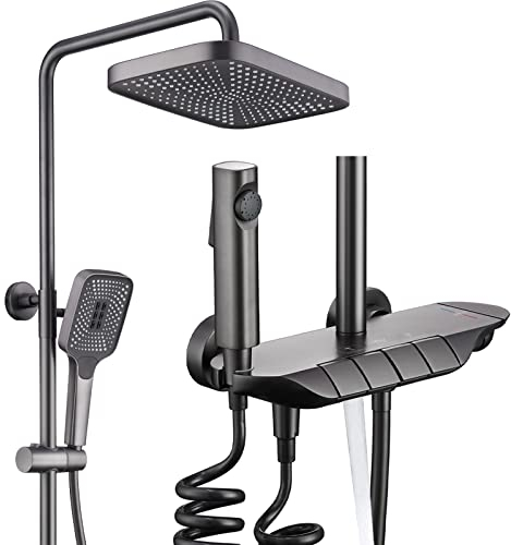 JMXD Colonne de Douche Thermostatique Piano Système de Douche Mural Gun Gray Ensemble de Douche Réglable en Hauteur Set de Douche avec Mitigeur,3 Modes Douchette,12 Pouces Douche de Tête,Bidet-Spray