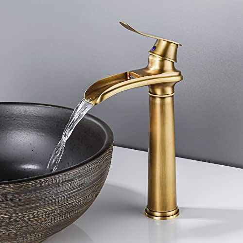 YAGJIA Bathroom Tap, High Antique, Washbasin Tap, Waterfall Retro, Basin Fittings, Brass, Bathroom Tap, Single Lever Mixer Tap, High Spout for Bathroom